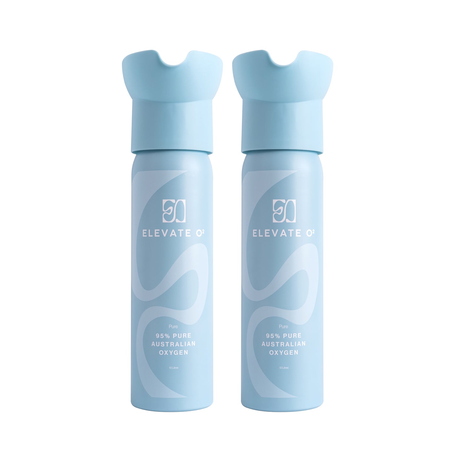 Elevate O₂ two-pack of blue portable oxygen canisters — 95% pure Australian oxygen for energy, recovery, and wellness.