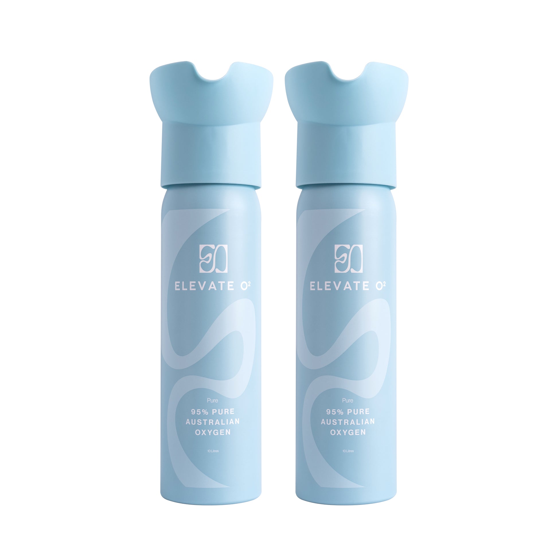 Elevate O₂ two-pack of blue portable oxygen canisters — 95% pure Australian oxygen for energy, recovery, and wellness.