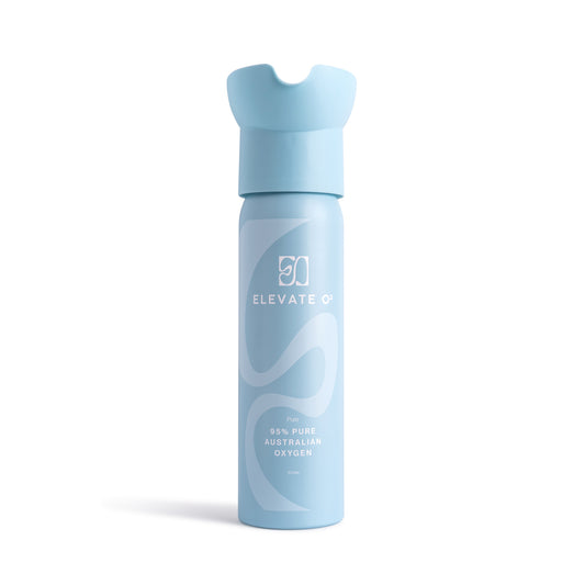 Elevate O₂ Pure blue portable oxygen canister — 95% pure Australian oxygen for enhanced energy, focus, and wellness.