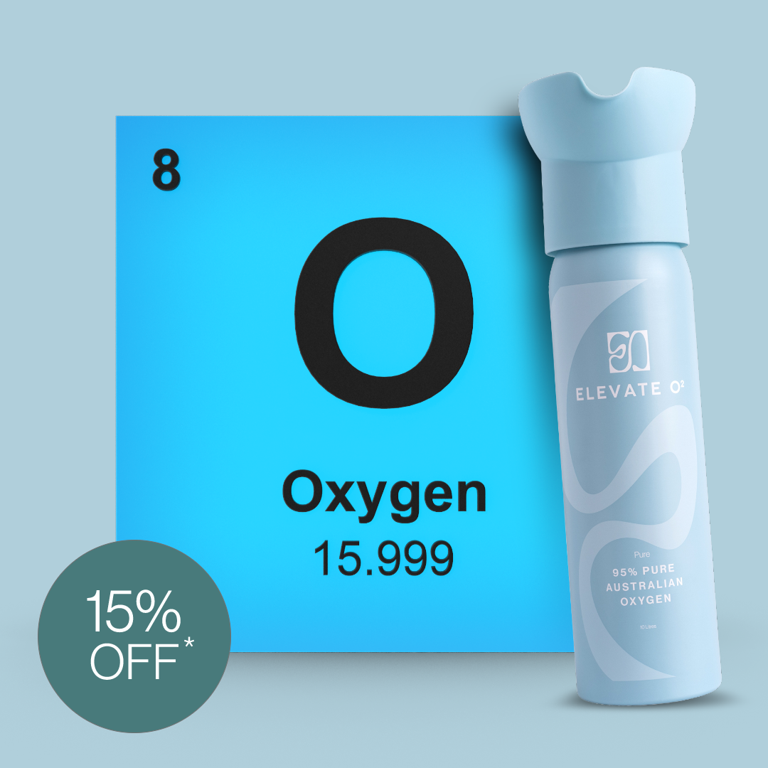 Elevate O2 95% pure Australian oxygen canister with 15% off promotion