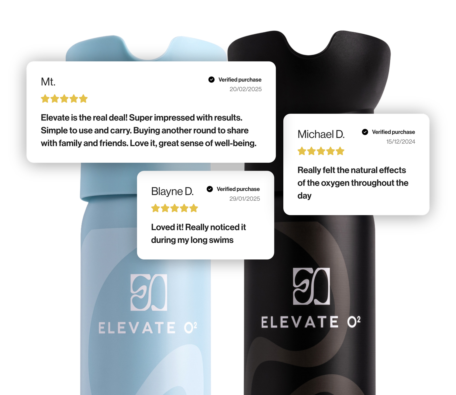 Elevate O₂ customer reviews — real feedback highlighting energy, recovery, and natural oxygen benefits.